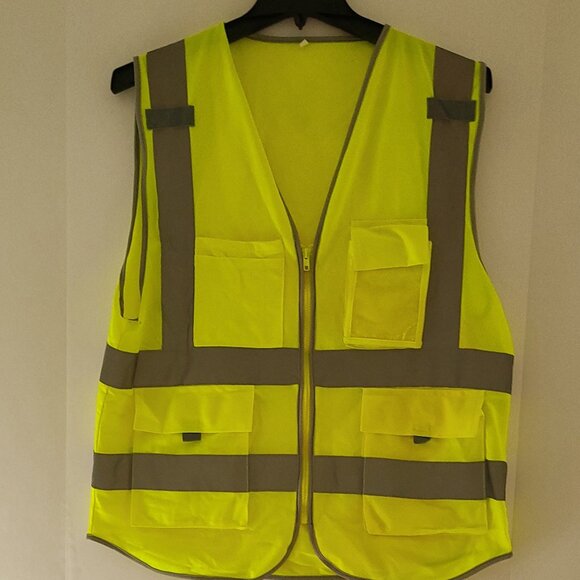REFLECTVIVE VEST HIGH VISABILITY DAY / NIGHT -NEON YELLOW -ZIPPER FRONT SIZE XL - Picture 2 of 12